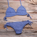 Solid Crochet Bikini Two Pieces Set Halter Bra Push Up Tie Top Thong bikini Suit Summer Swimsuit Beach Bathing Suit, iBuyXi.com
