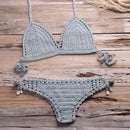 Solid Crochet Bikini Two Pieces Set Halter Bra Push Up Tie Top Thong bikini Suit Summer Swimsuit Beach Bathing Suit, iBuyXi.com