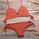 Solid Crochet Bikini Two Pieces Set Halter Bra Push Up Tie Top Thong bikini Suit Summer Swimsuit Beach Bathing Suit, iBuyXi.com
