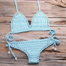 Solid Crochet Bikini Two Pieces Set Halter Bra Push Up Tie Top Thong bikini Suit Summer Swimsuit Beach Bathing Suit, iBuyXi.com