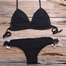 Solid Crochet Bikini Two Pieces Set Halter Bra Push Up Tie Top Thong bikini Suit Summer Swimsuit Beach Bathing Suit, iBuyXi.com