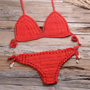 Solid Crochet Bikini Two Pieces Set Halter Bra Push Up Tie Top Thong bikini Suit Summer Swimsuit Beach Bathing Suit, iBuyXi.com