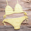 Solid Crochet Bikini Two Pieces Set Halter Bra Push Up Tie Top Thong bikini Suit Summer Swimsuit Beach Bathing Suit, iBuyXi.com
