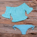 Two Piece Ruffled Bikini Cover Up With Off-Shoulder Swimsuit Ideal for Swimming Pool Party and Beach. - ibuyxi.com