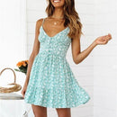 V-neck Floral printed dress with Vintage button design looks elegant in Ruffled Party and any occasion. - ibuyxi.com