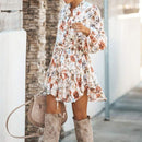 Ruffled Floral Printed Lantern Long Sleeve Mini Dress - iBuyXi.com