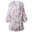 Ruffled Floral Printed Lantern Long Sleeve Mini Dress - iBuyXi.com