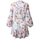 Ruffled Floral Printed Lantern Long Sleeve Mini Dress - iBuyXi.com