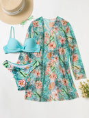 3 Pieces Tropical Printed Push Up Bikini Set, summer outfits, swimsuit set, tankini set, tropical cocktail Hawaii swimwear, iBuyXi.com