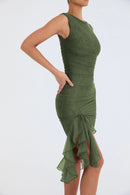 Elegant Ruffle Ruched Backless Sleeveless Irregular Party Midi Dress, iBuyXi.com