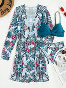 3 Pieces Tropical Printed Push Up Bikini Set, summer outfits, swimsuit set, tankini set, tropical cocktail Hawaii swimwear, iBuyXi.com