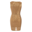 Pleated Irregular Sleeveless Sequins  V-Neck Party Mini Dress, IBUYXI.COM