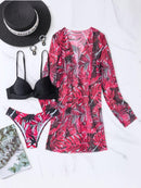 3 Pieces Tropical Printed Push Up Bikini Set, summer outfits, swimsuit set, tankini set, tropical cocktail Hawaii swimwear, iBuyXi.com