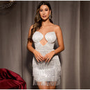 Sleeveless Sling Tassel Hollow Sequin Backless Mini Dress, IBUYXI.COM