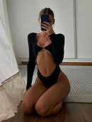 High Rise Cutout Long Sleeve Bodysuit, ibuyxi.com