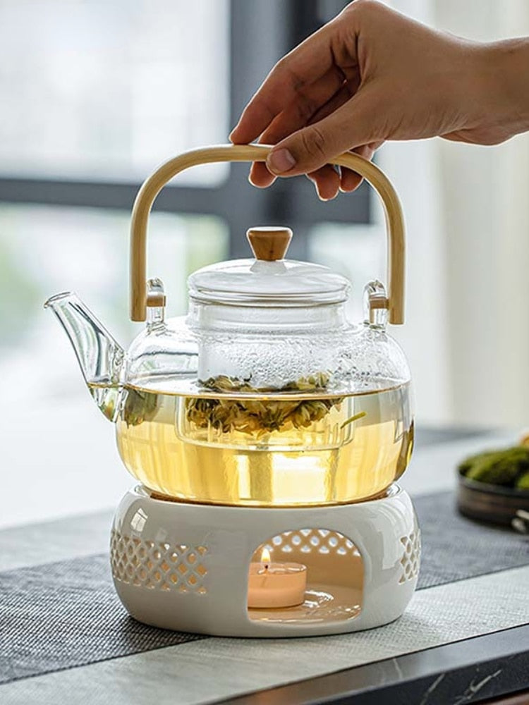 Large Handle Heat Resistant Glass Tea Pot