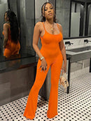 Backless Straps Flare Pant Solid Jumpsuit, ibuyxi.com