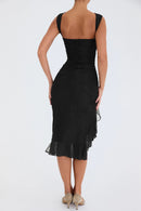 Elegant Ruffle Ruched Backless Sleeveless Irregular Party Midi Dress, iBuyXi.com