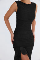 Elegant Ruffle Ruched Backless Sleeveless Irregular Party Midi Dress, ibuyxi.com