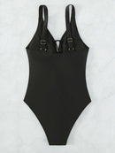 Black Strapped Cross Hollow Backless Bathing Suit, swimsuits, unique swimwear, iBuyXi.com