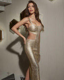 Foiling Evening Glam Bandage Dress