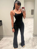 Backless Straps Flare Pant Solid Jumpsuit, ibuyxi.com