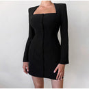 Shoulder Padded Square Neck Single Breasted Suit, IBUYXI.COM