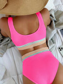 Padded Solid High Waist V-neck Bathing Suit, summer clothing, tankini set, bikini set, crochet bikini set, iBuyXi.com