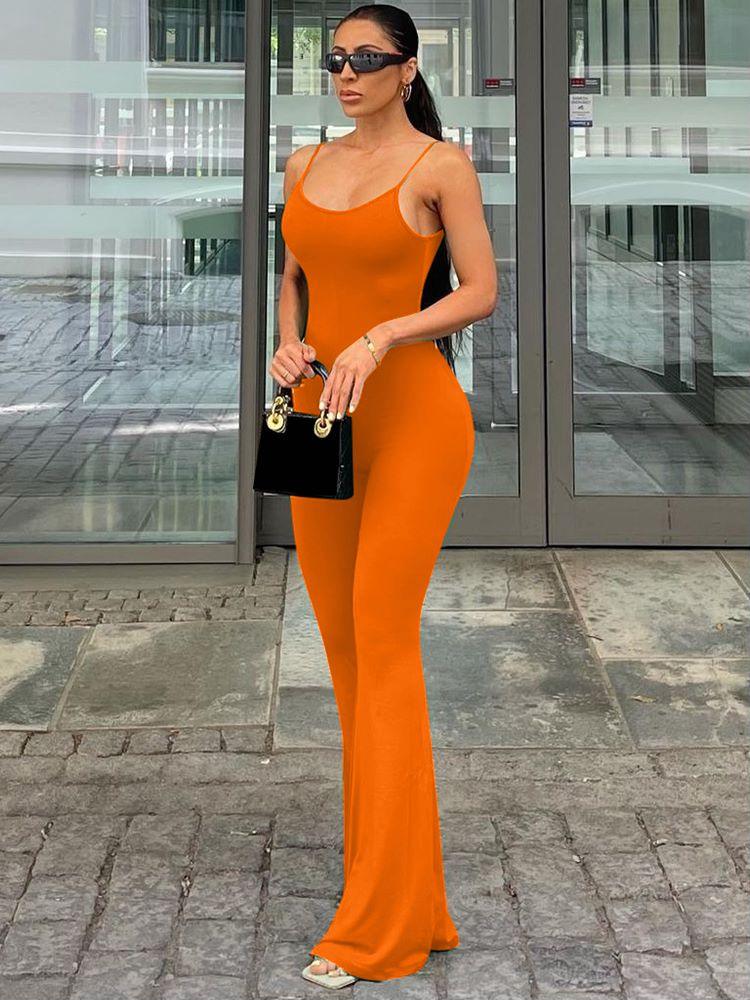 Backless Straps Flare Pant Solid Jumpsuit, ibuyxi.com