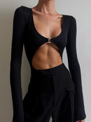 High Rise Cutout Long Sleeve Bodysuit, ibuyxi.com