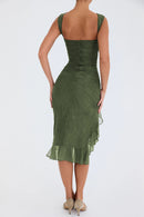 Elegant Ruffle Ruched Backless Sleeveless Irregular Party Midi Dress, iBuyXi.com