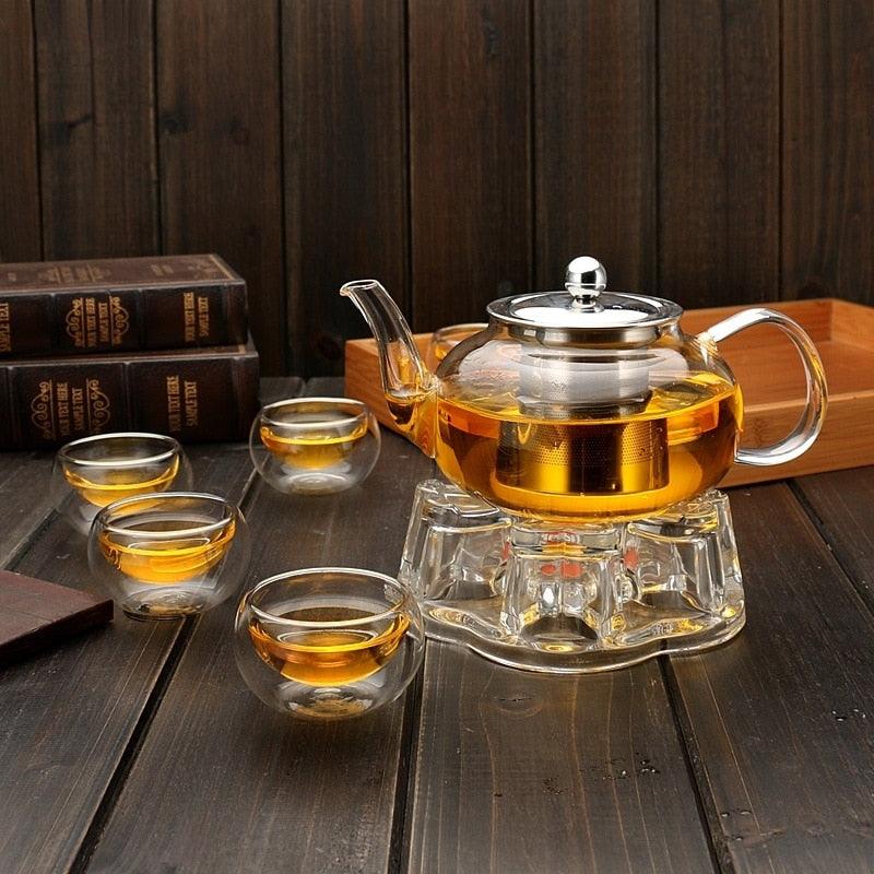 Heat Resistant Glass Tea Set Teapot 6 Cups