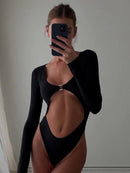 High Rise Cutout Long Sleeve Bodysuit, ibuyxi.com