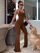 Backless Straps Flare Pant Solid Jumpsuit, ibuyxi.com