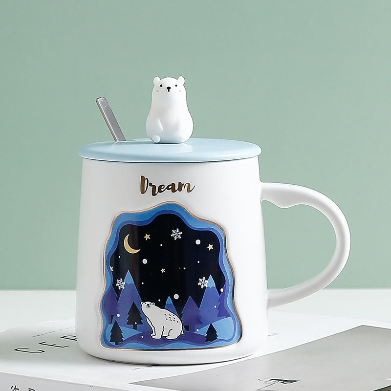 Exquisite 3D Animal Mug Lid Included with Spoon