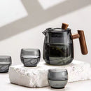 Creative Wooden Handle Glass Tea Set