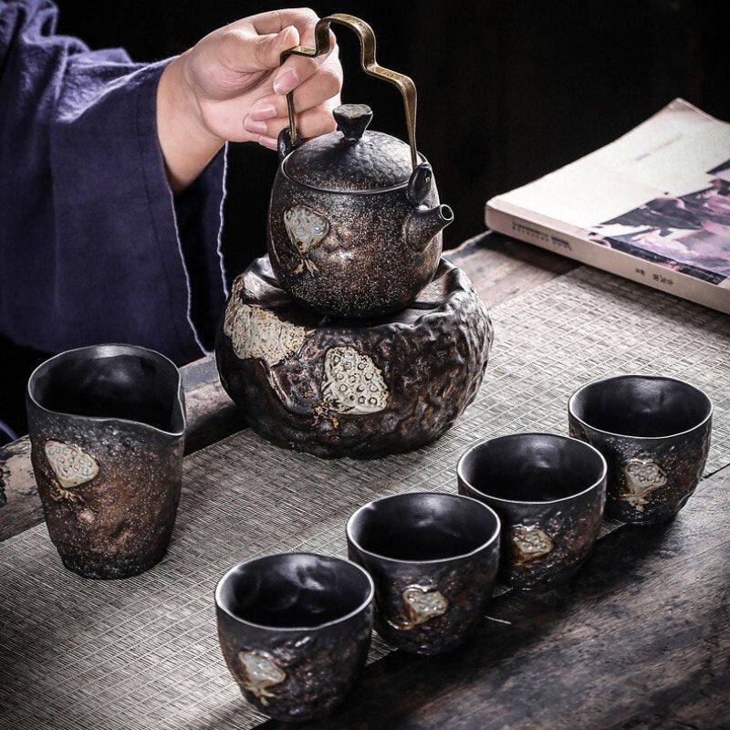 Hot Tea Set with Zen Lotus Base and Cup