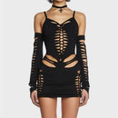 Do Not Publish - Luxury and Stylish Hollow Out Knit Mini Dress