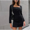 Shoulder Padded Square Neck Single Breasted Suit, IBUYXI.COM