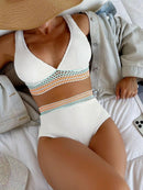 Padded Solid High Waist V-neck Bathing Suit, summer clothing, tankini set, bikini set, crochet bikini set, iBuyXi.com