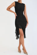Elegant Ruffle Ruched Backless Sleeveless Irregular Party Midi Dress, iBuyXi.com