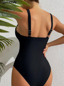 Black Strapped Cross Hollow Backless Bathing Suit, swimsuits, unique swimwear, iBuyXi.com