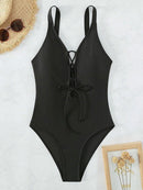Black Strapped Cross Hollow Backless Bathing Suit, swimsuits, unique swimwear, iBuyXi.com