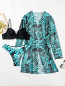 3 Pieces Tropical Printed Push Up Bikini Set, summer outfits, swimsuit set, tankini set, tropical cocktail Hawaii swimwear, iBuyXi.com