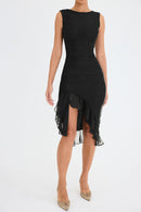 Elegant Ruffle Ruched Backless Sleeveless Irregular Party Midi Dress, iBuyXi.com