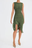 Elegant Ruffle Ruched Backless Sleeveless Irregular Party Midi Dress, iBuyXi.com