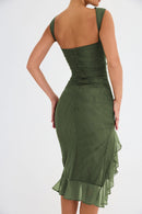 Elegant Ruffle Ruched Backless Sleeveless Irregular Party Midi Dress, iBuyXi.com