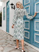 Aline Leaf Printed Long-sleeved V-neck Wrap Dress - iBuyXi.com