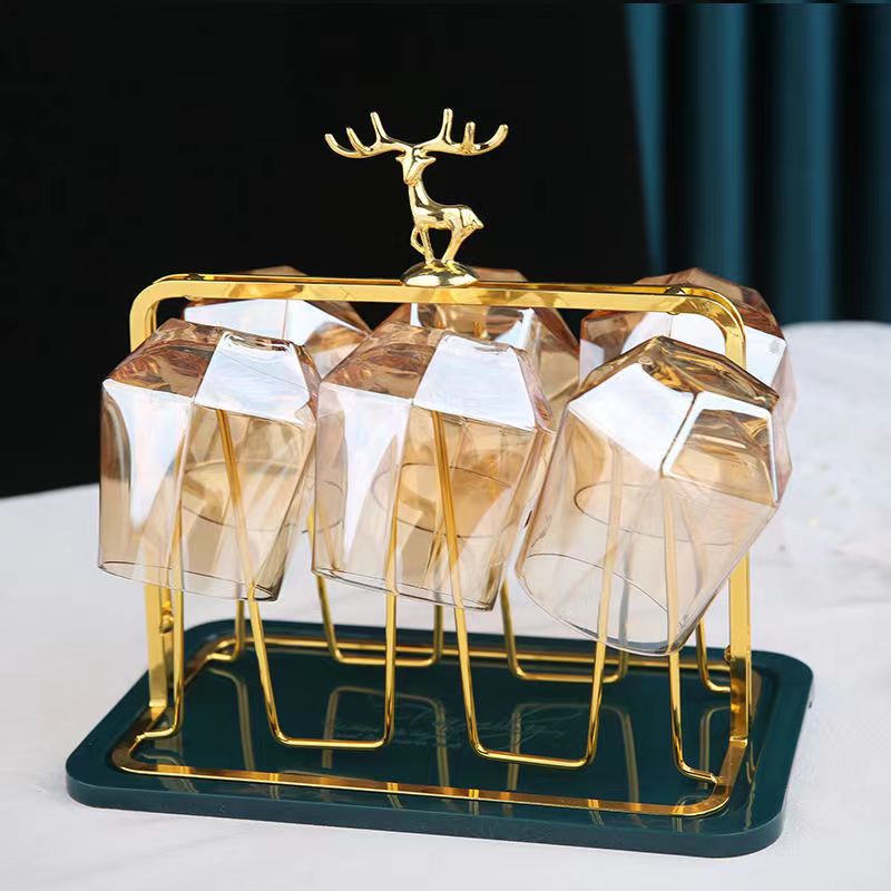 Amber and Golden Color Cup Set with Hanging Tray, ibuyxi.com
