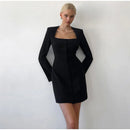 Shoulder Padded Square Neck Single Breasted Suit, IBUYXI.COM